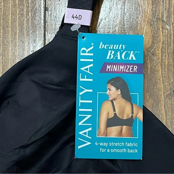 Vanity Fair Black Women's Bra 44D Full Figure Back Smoothing New With Tags - Picture 2 of 5
